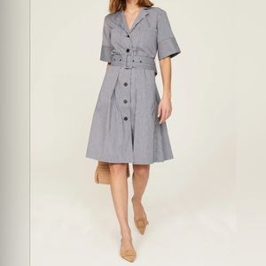 Striped Cotton Work Dress | Adam lipped | color: white and blue